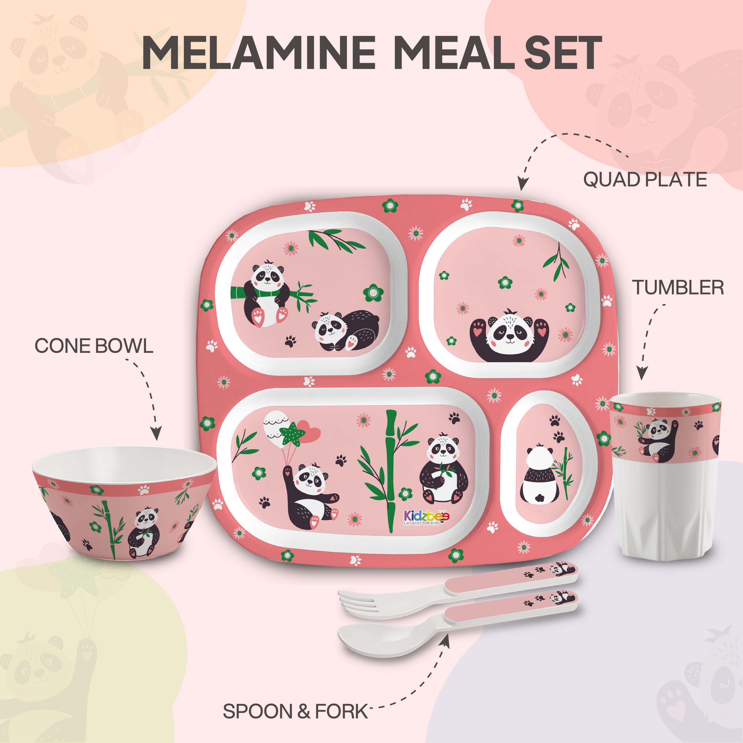 Bamboo Buddies Peach Kids Melamine Meal, Set of 5 Quadmeal