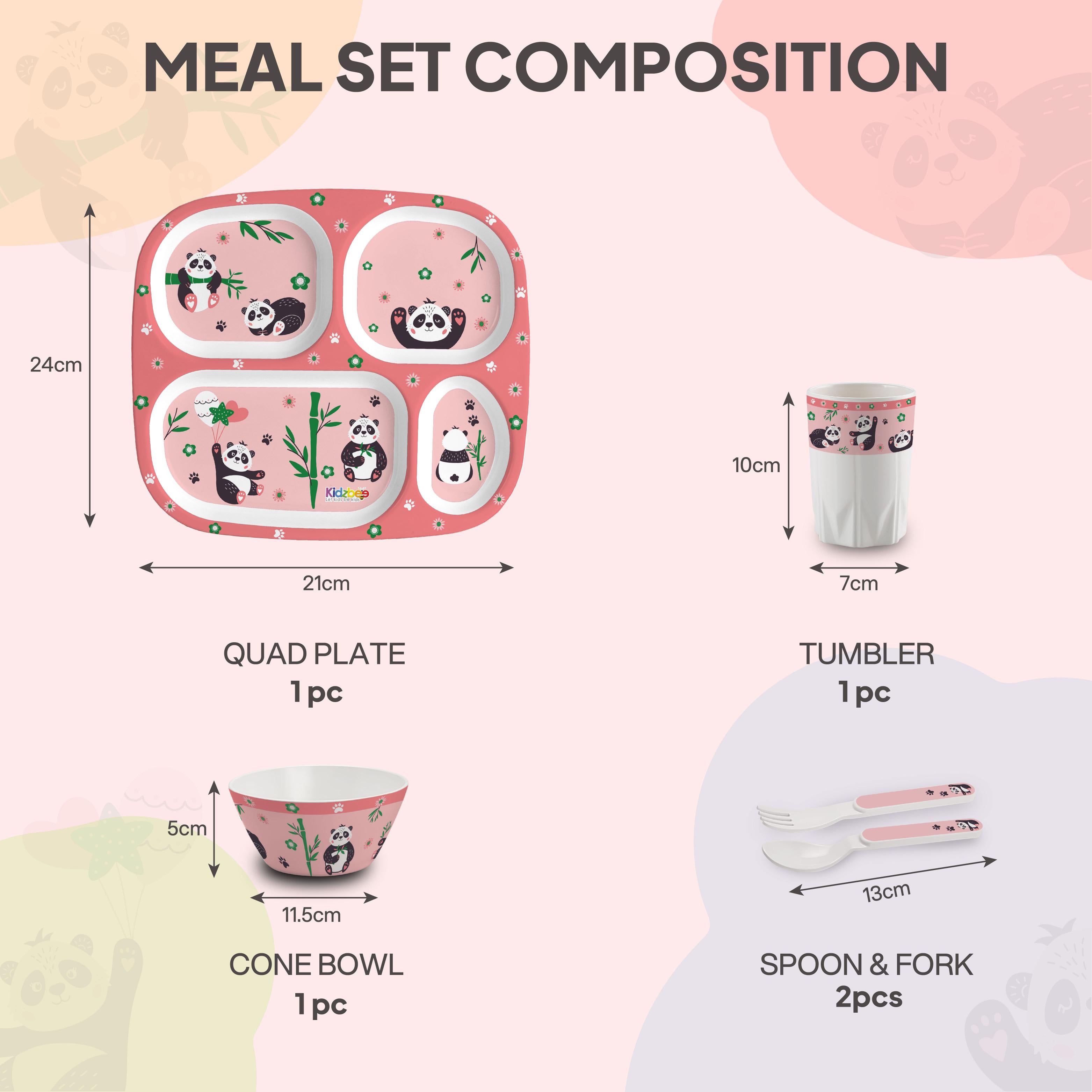 Bamboo Buddies Peach Kids Melamine Meal, Set of 5 Quadmeal