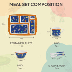 Cosmic Explorer Kids Melamine Meal, Set of 5 Pentameal
