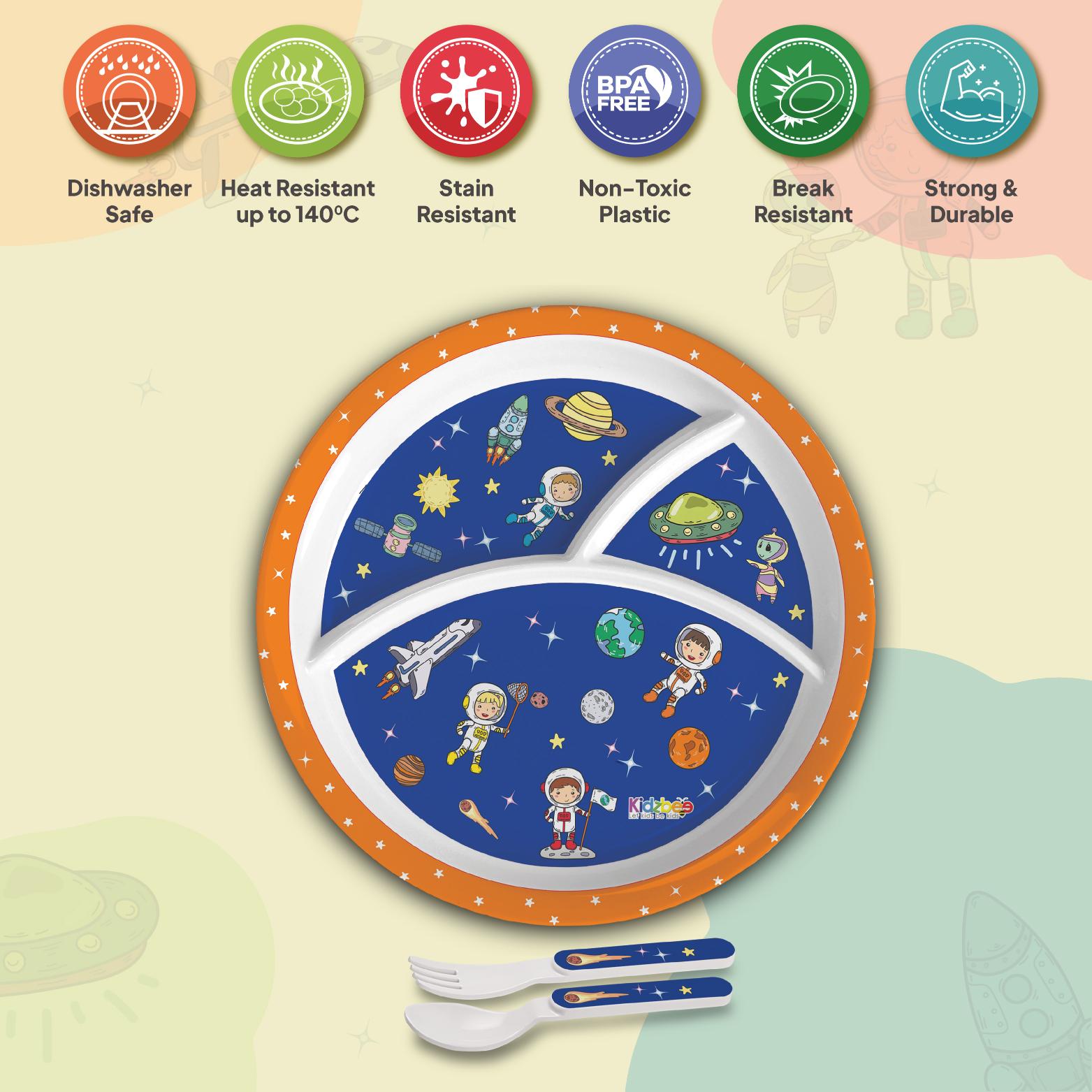 Cosmic Explorer Blue Kids Melamine Meal, Set of 3 Trioplate