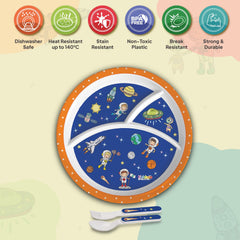 Cosmic Explorer Blue Kids Melamine Meal, Set of 3 Trioplate
