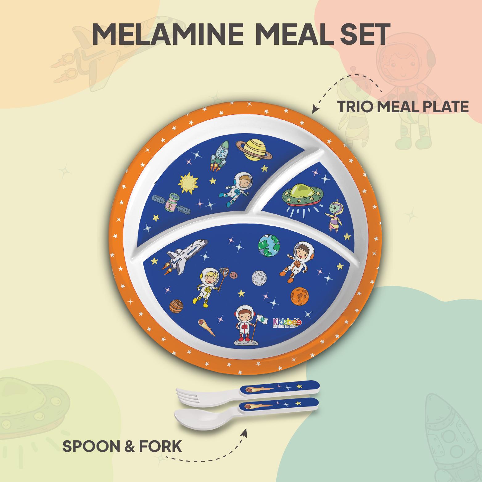 Cosmic Explorer Blue Kids Melamine Meal, Set of 3 Trioplate