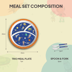 Cosmic Explorer Blue Kids Melamine Meal, Set of 3 Trioplate