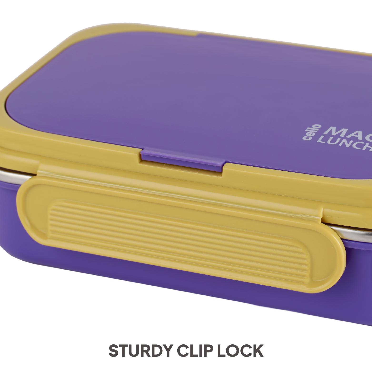 Mac Insulated Inner Steel Lunch Box with Fork and Spoon Purple