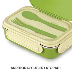 Mac Insulated Inner Steel Lunch Box with Fork and Spoon Green
