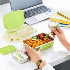 Mac Insulated Inner Steel Lunch Box with Fork and Spoon Green