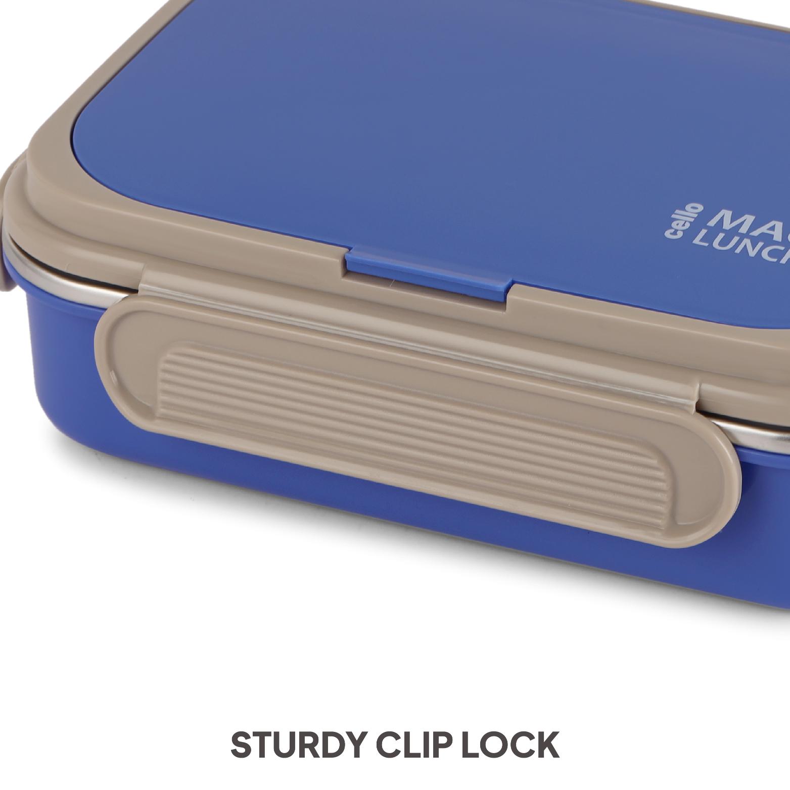 Mac Insulated Inner Steel Lunch Box with Fork and Spoon Blue