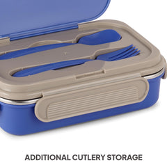 Mac Insulated Inner Steel Lunch Box with Fork and Spoon Blue