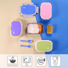 Mac Insulated Inner Steel Lunch Box with Fork and Spoon Blue