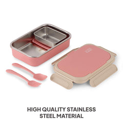 Mac Insulated Inner Steel Lunch Box with Fork and Spoon Pink
