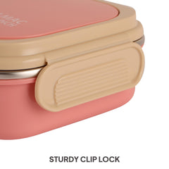 Mac Insulated Inner Steel Lunch Box with Fork and Spoon Pink