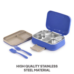 Pioneer Insulated Inner Steel Lunch Box with Fork and Spoon Blue