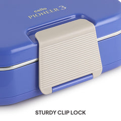 Pioneer Insulated Inner Steel Lunch Box with Fork and Spoon Blue