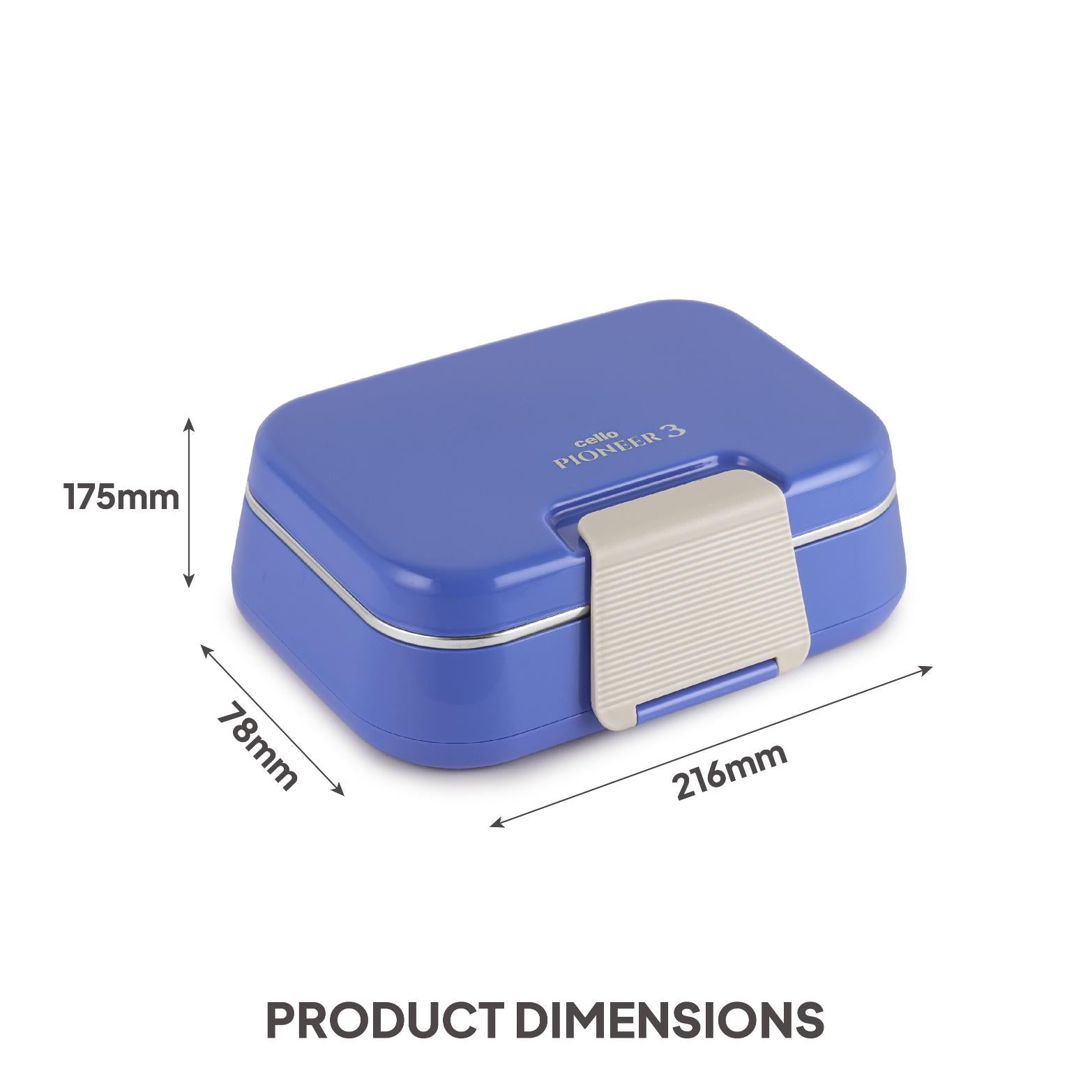 Pioneer Insulated Inner Steel Lunch Box with Fork and Spoon Blue
