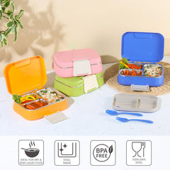 Pioneer Insulated Inner Steel Lunch Box with Fork and Spoon Blue
