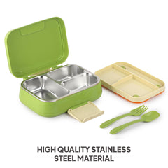 Pioneer Insulated Inner Steel Lunch Box with Fork and Spoon Green
