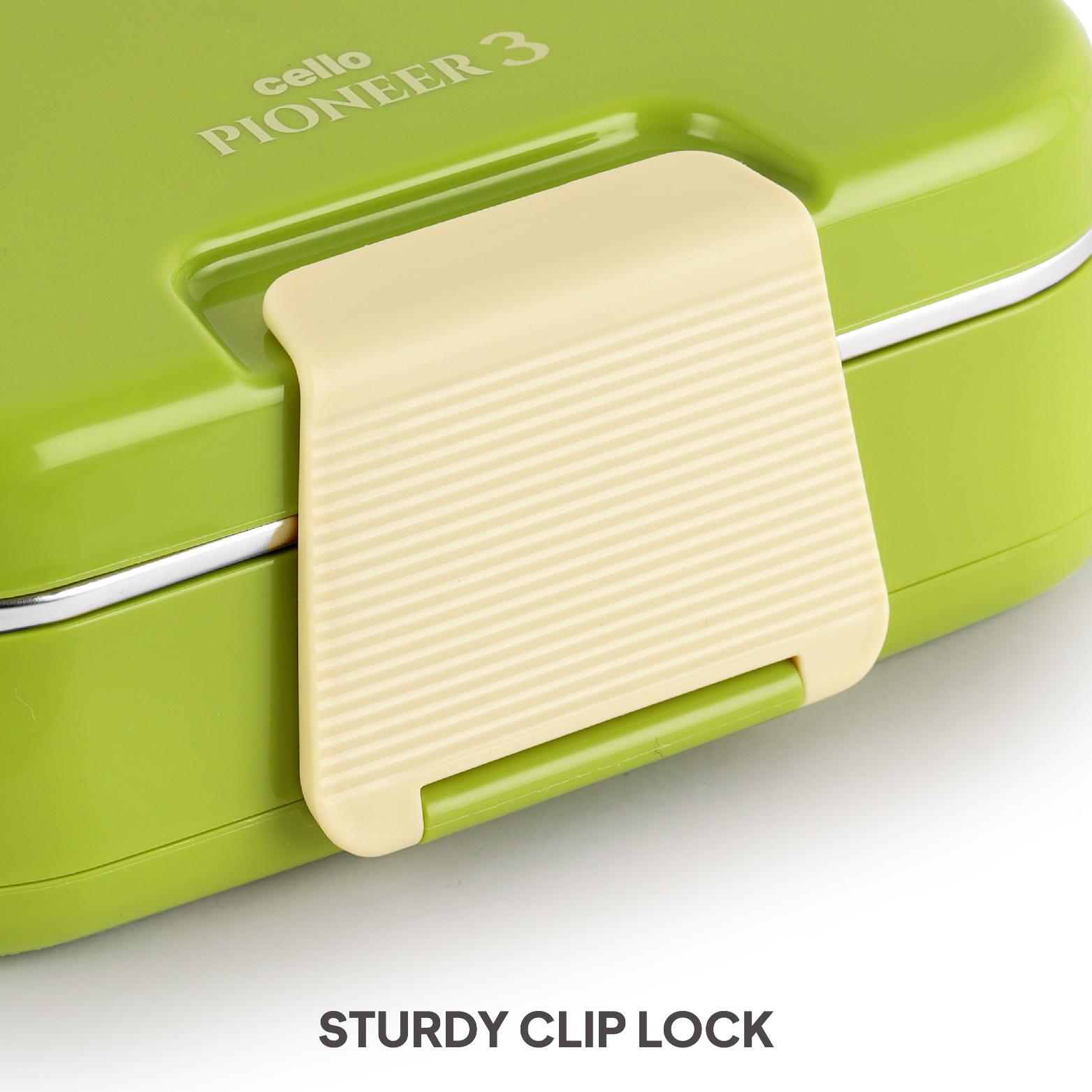 Pioneer Insulated Inner Steel Lunch Box with Fork and Spoon Green