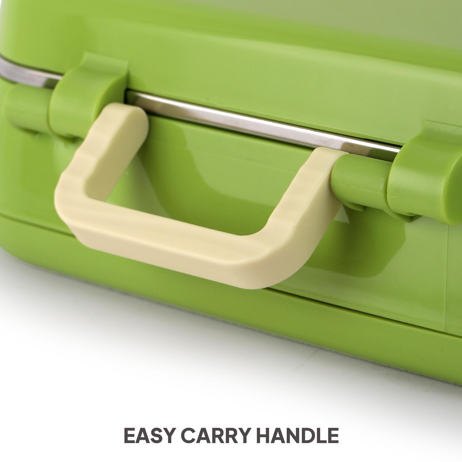 Pioneer Insulated Inner Steel Lunch Box with Fork and Spoon Green