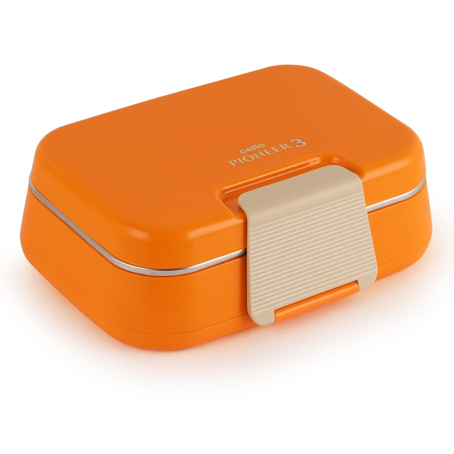 Pioneer Insulated Inner Steel Lunch Box with Fork and Spoon Orange