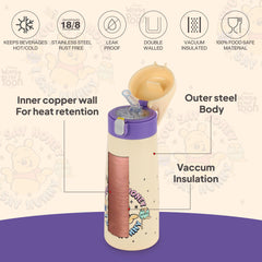 Gulp 3D Touch & Feel One Click Push Thermosteel Flask, 490 ml Hunny Bear