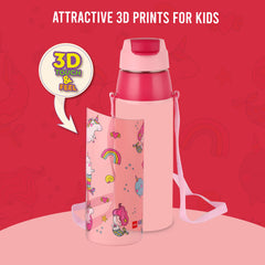 Era 3D Design Insulated Kids Water Bottle, 520ml Pink Parade