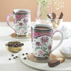 Chitrakala White Mug, Mirage Series, Set of 2