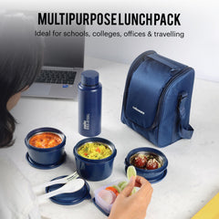 All In One Insulated Inner Steel Lunch Box, Set of 5, Blue Blue