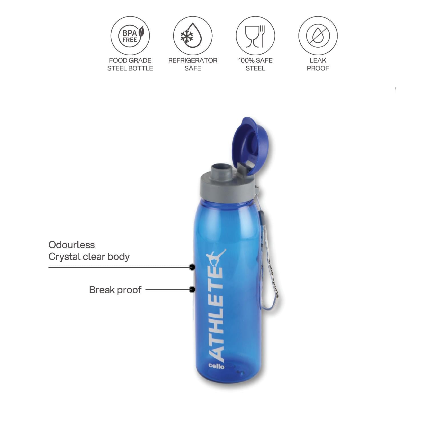 Athlete PET water Bottle 800ml, 4Pcs Set, Assorted Assorted / 800 ml
