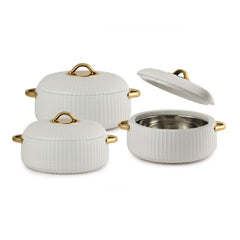 Aurum Insulated Casserole, Set of 3, 1000ml+1000ml+1500ml White / 1000ml+1000ml+1500ml