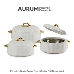 Aurum Insulated Casserole, Set of 3, 1000ml+1000ml+1500ml White / 1000ml+1000ml+1500ml