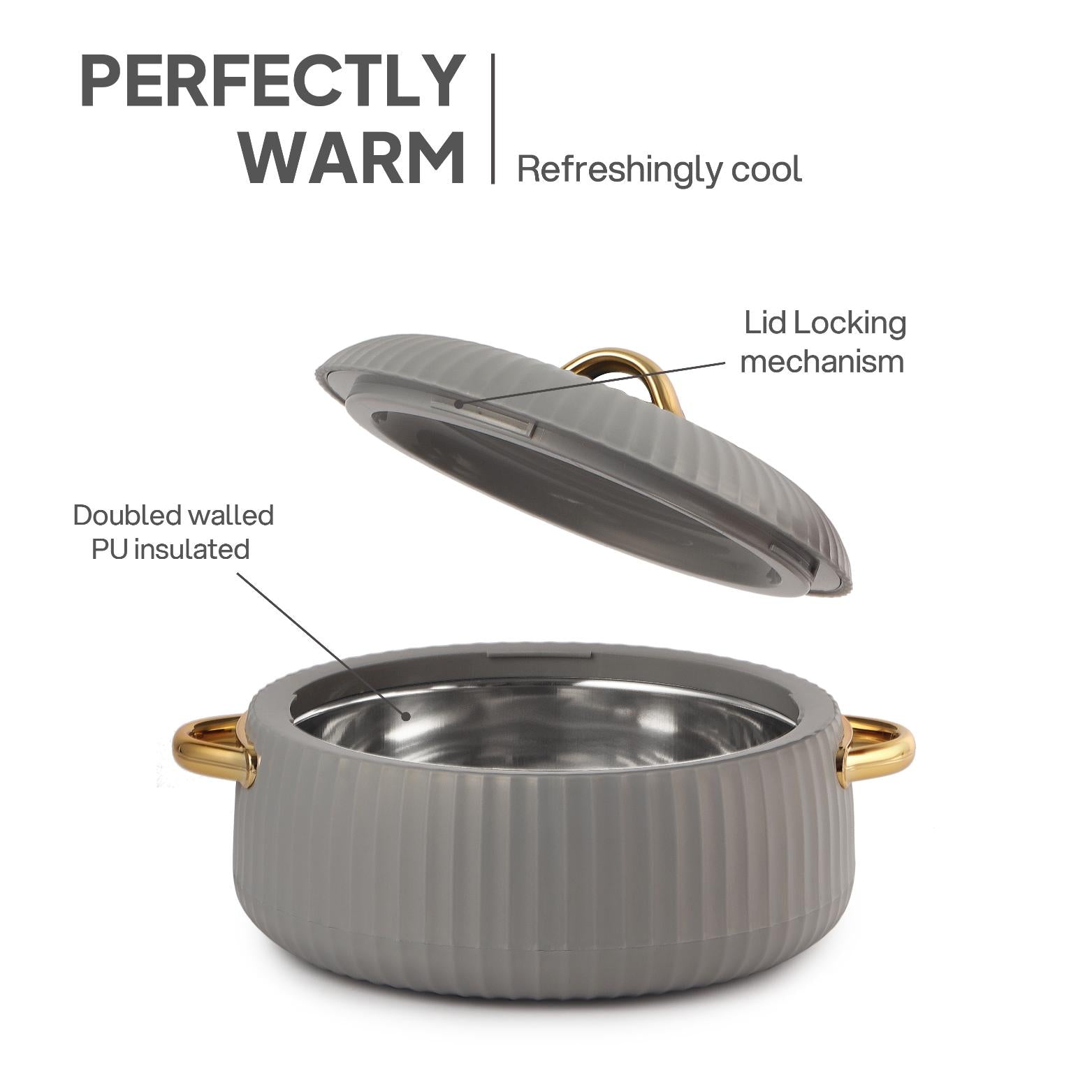 Aurum Insulated Casserole, Set of 3, 1000ml+1000ml+1500ml Grey / 1000ml+1000ml+1500ml