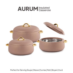 Aurum Insulated Casserole, Set of 3, 1000ml+1000ml+1500ml Beige / 1000ml+1000ml+1500ml
