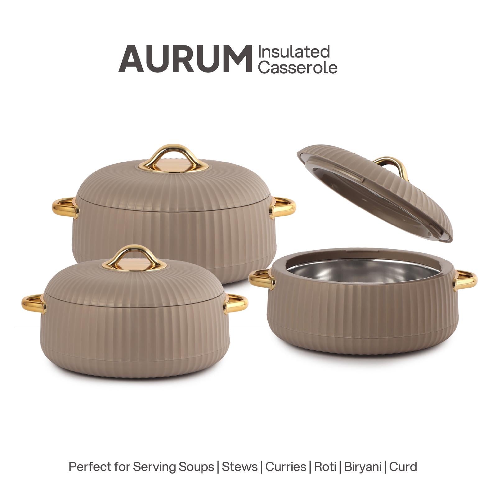 Aurum Insulated Casserole, Set of 3, 1000ml+1000ml+1500ml Brown / 1000ml+1000ml+1500ml