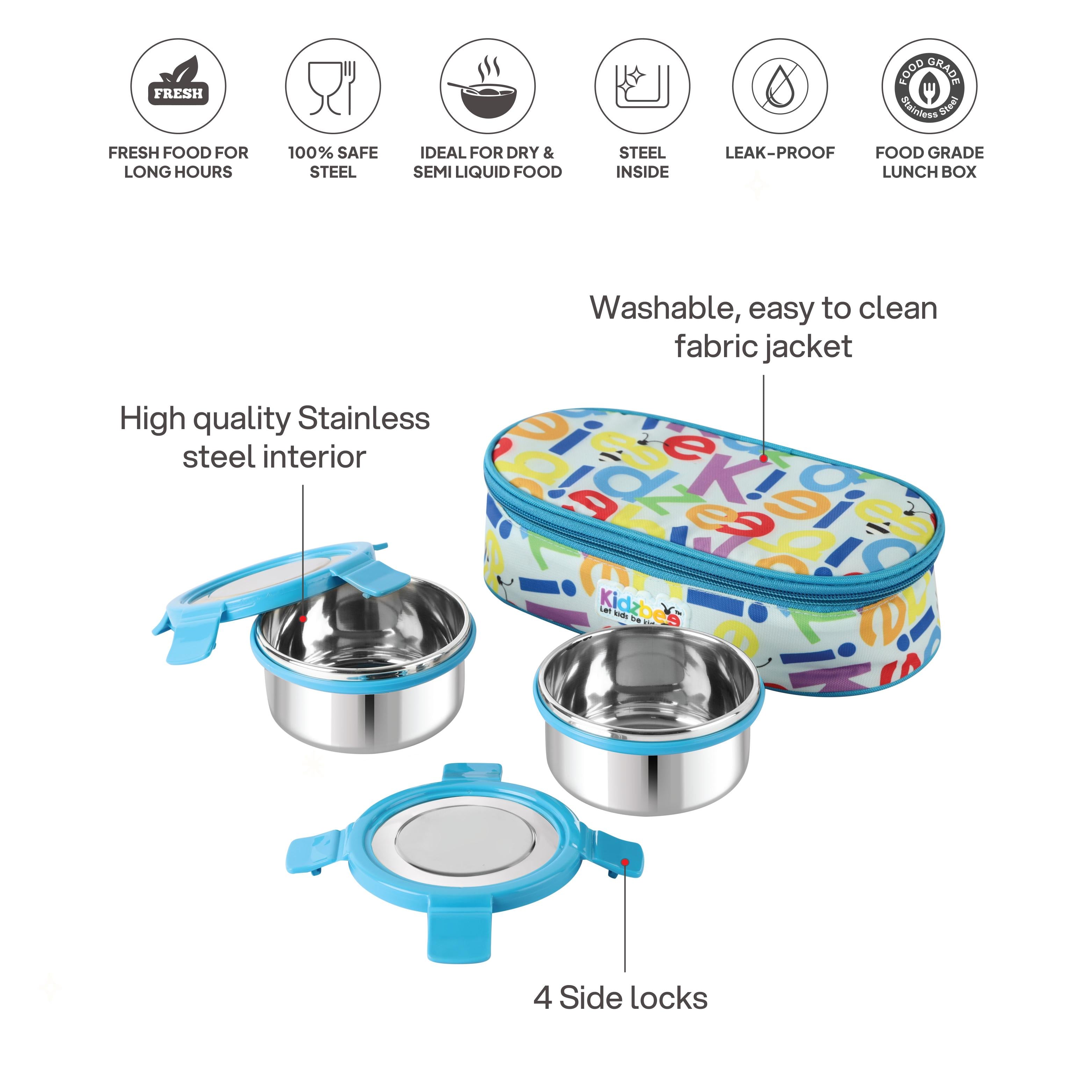 Little Lunch Kids Steel Meal Set With Jacket, 342 ml Each Blue