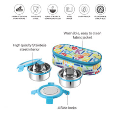 Little Lunch Kids Steel Meal Set With Jacket, 342 ml Each Blue