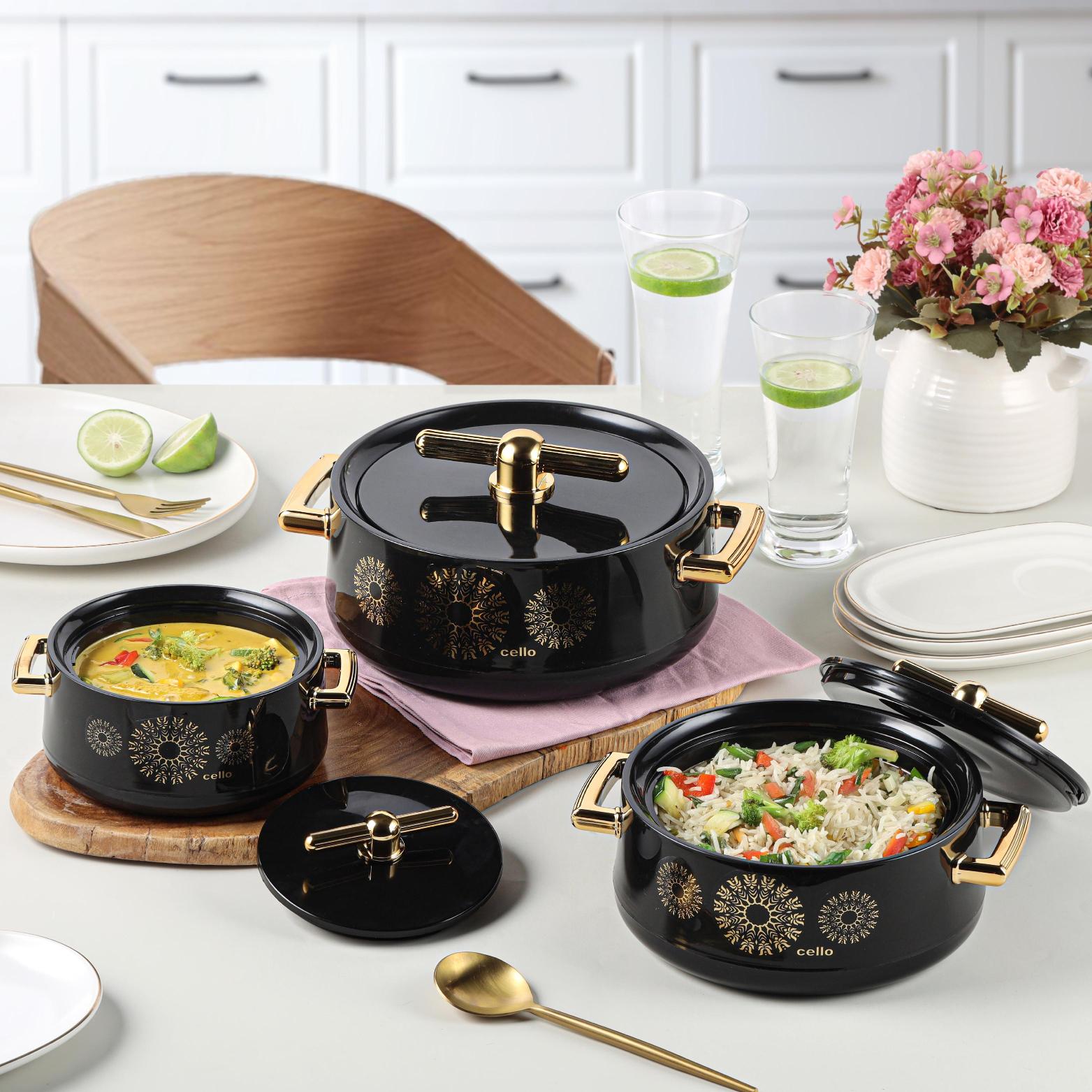 Jewel Insulated Casserole Black / 3 Pc Set