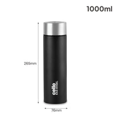 H2O Matt Stainless Steel Bottle, 1000ml Black / 1000 ml