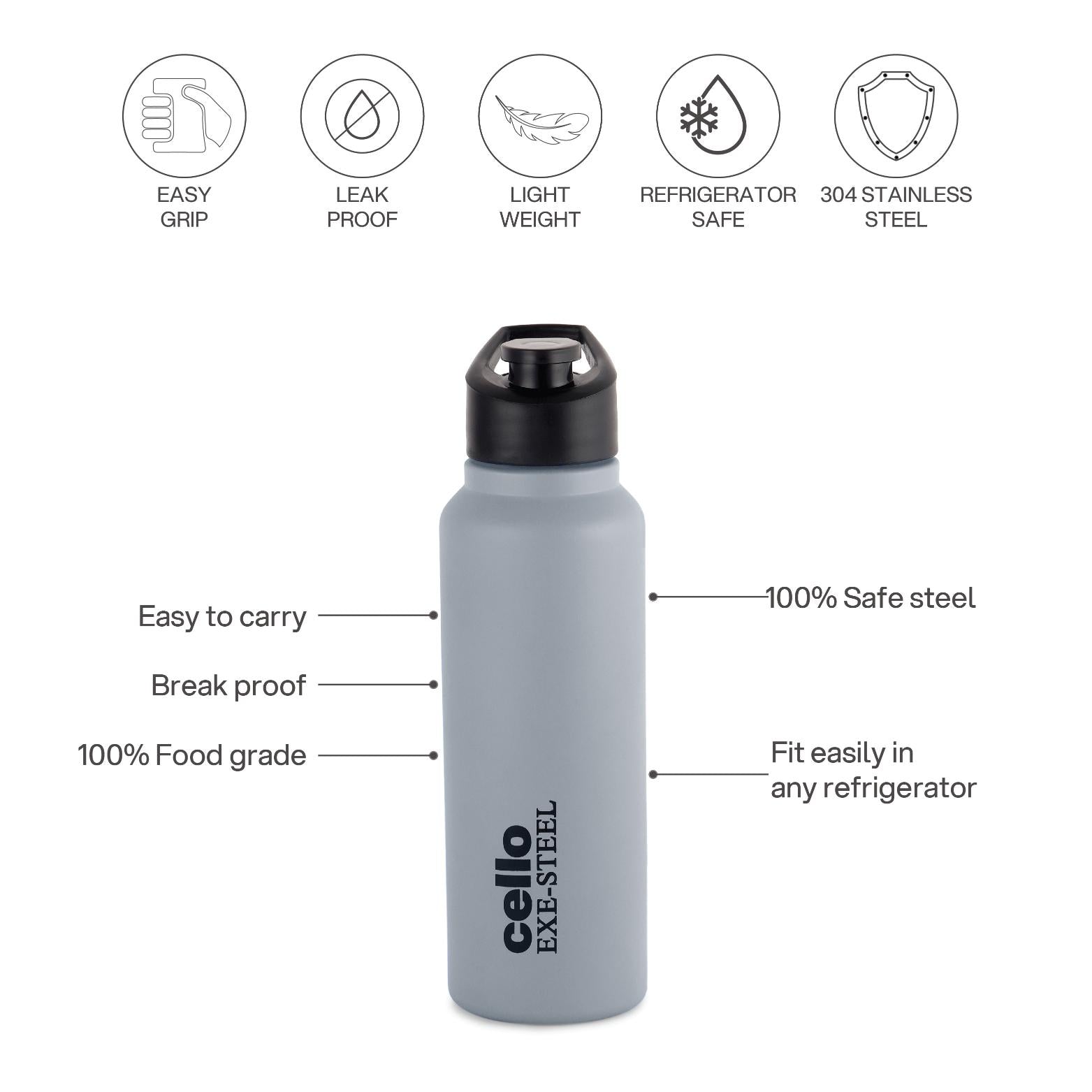Solido Exe Single Walled Stainless Steel Bottle Grey / 800 ml