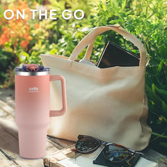 Quench Pro 1200 Insulated Travel Tumbler with Handle, Lid & Straw Blush Peach / 1200ml