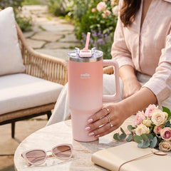 Quench Pro 1200 Insulated Travel Tumbler with Handle, Lid & Straw Blush Peach / 1200ml