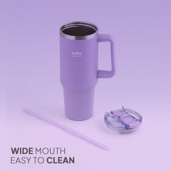 Quench Pro 1200 Insulated Travel Tumbler with Handle, Lid & Straw Rich Lilac / 1200ml