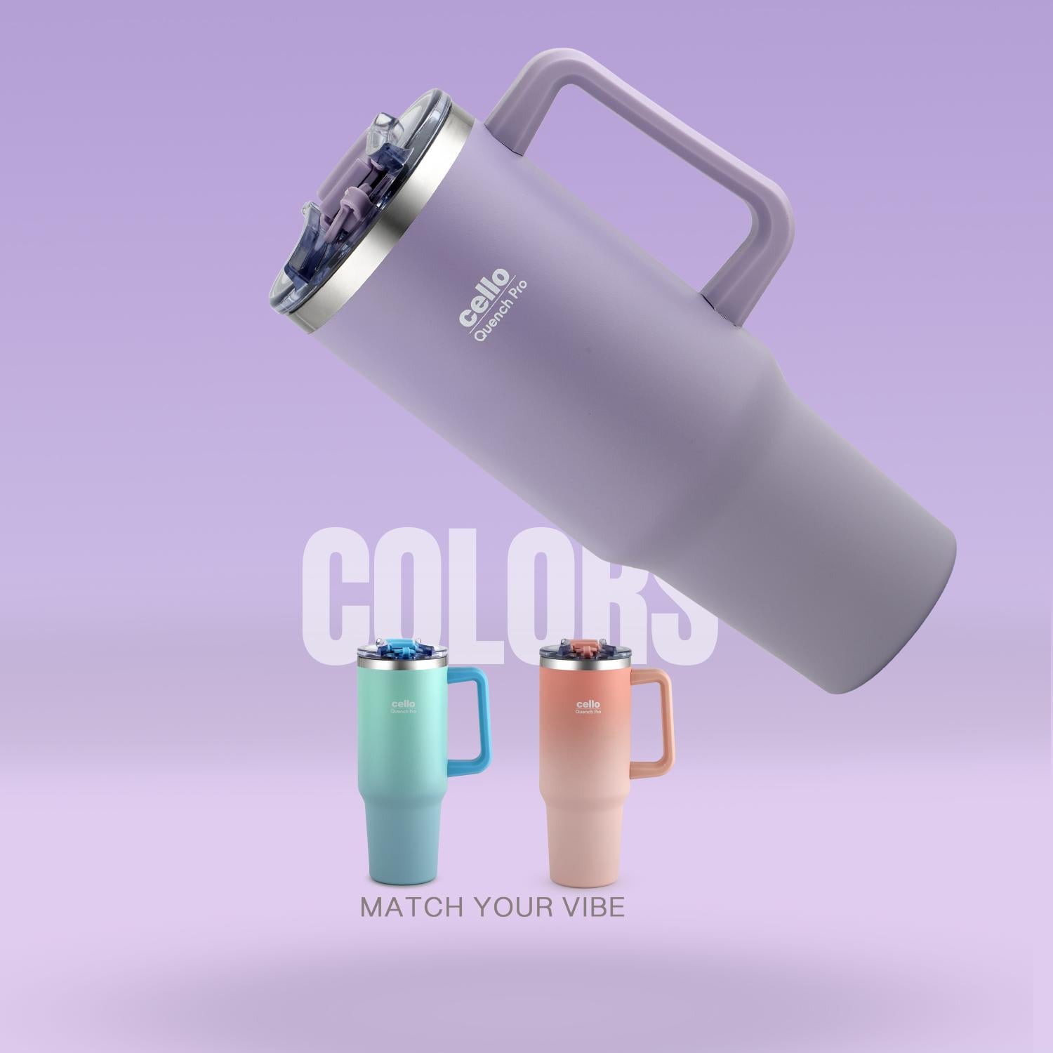 Quench Pro 1200 Insulated Travel Tumbler with Handle, Lid & Straw Rich Lilac / 1200ml