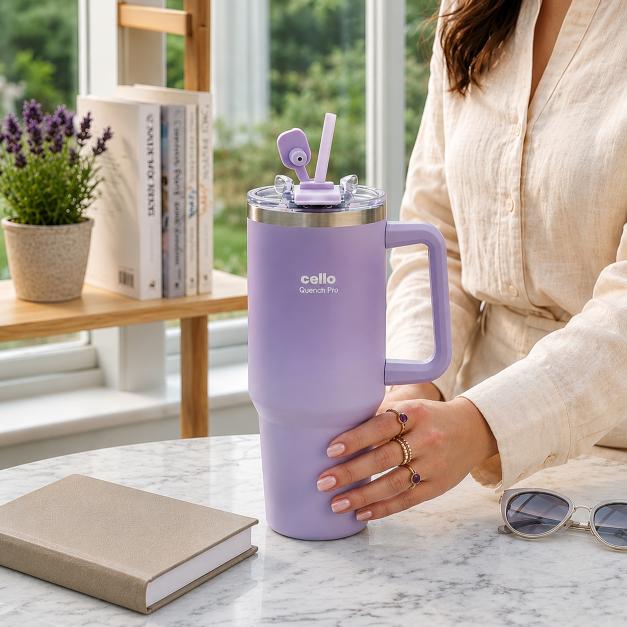 Quench Pro 1200 Insulated Travel Tumbler with Handle, Lid & Straw Rich Lilac / 1200ml