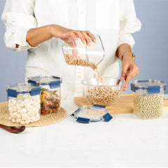 Stack Lock Glass Storage Jar, Set of 4 Blue