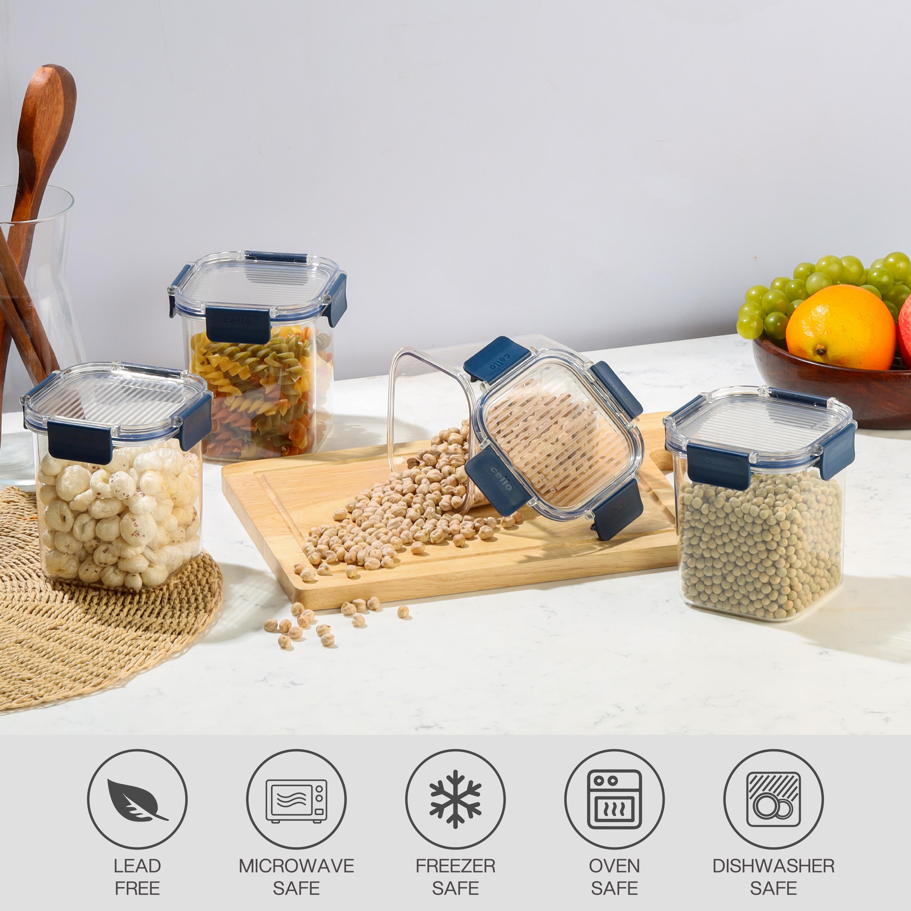 Stack Lock Glass Storage Jar, Set of 4 Blue