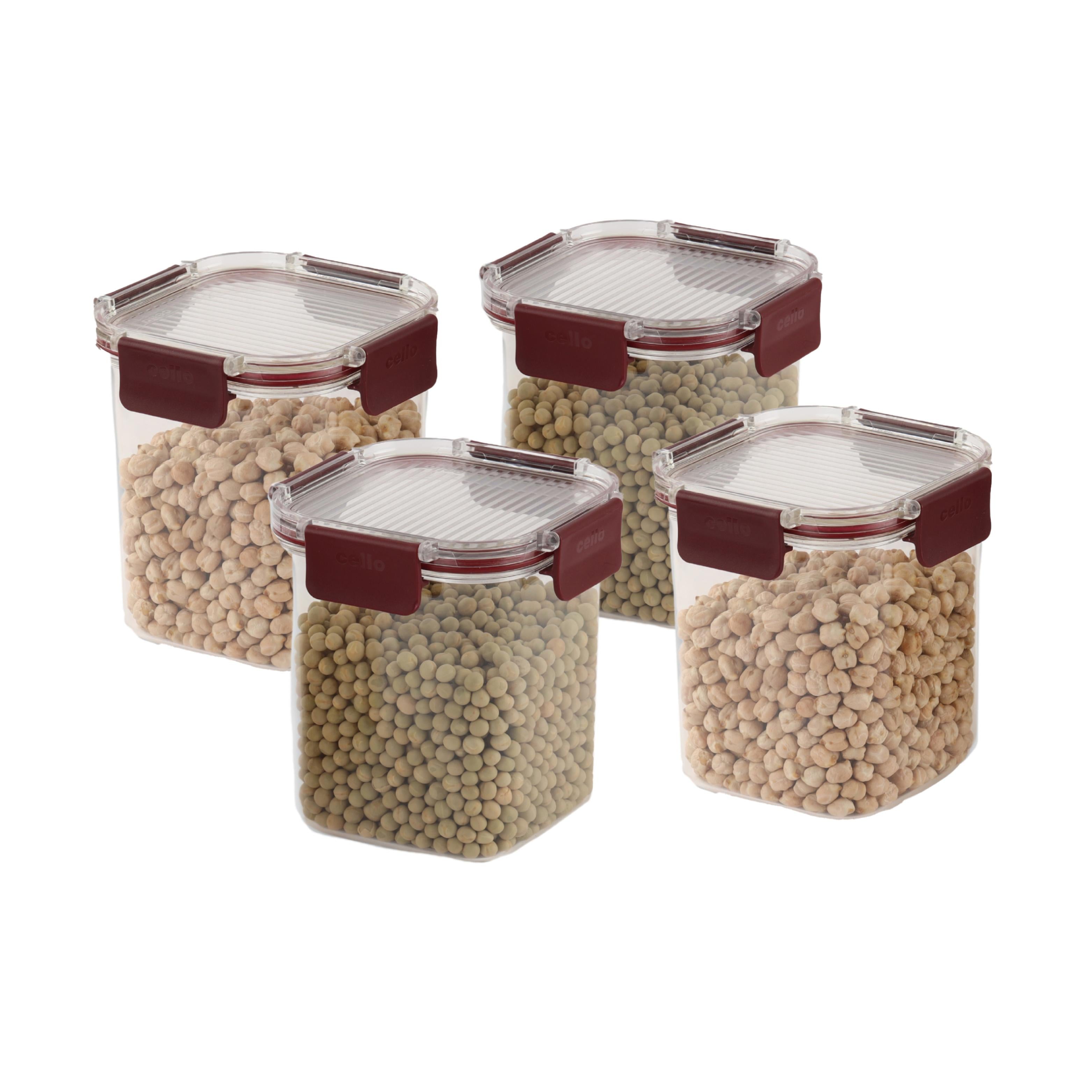 Stack Lock Glass Storage Jar, Set of 4 Maroon