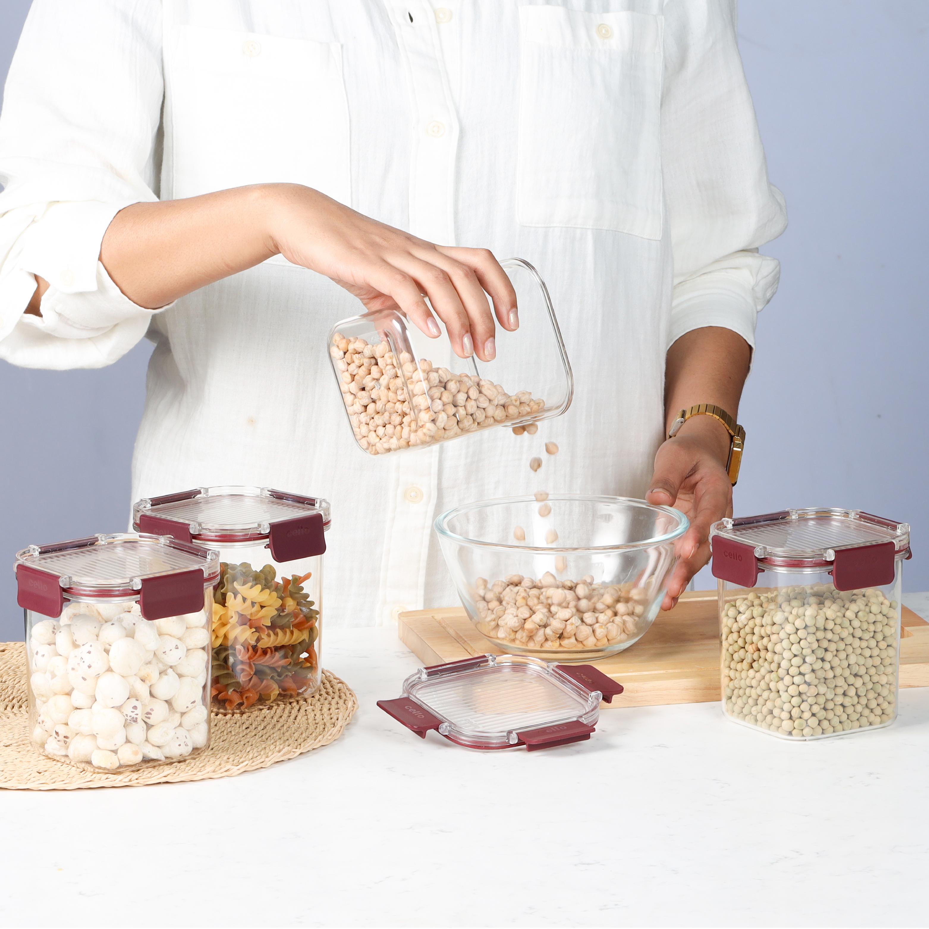 Stack Lock Glass Storage Jar, Set of 4 Maroon