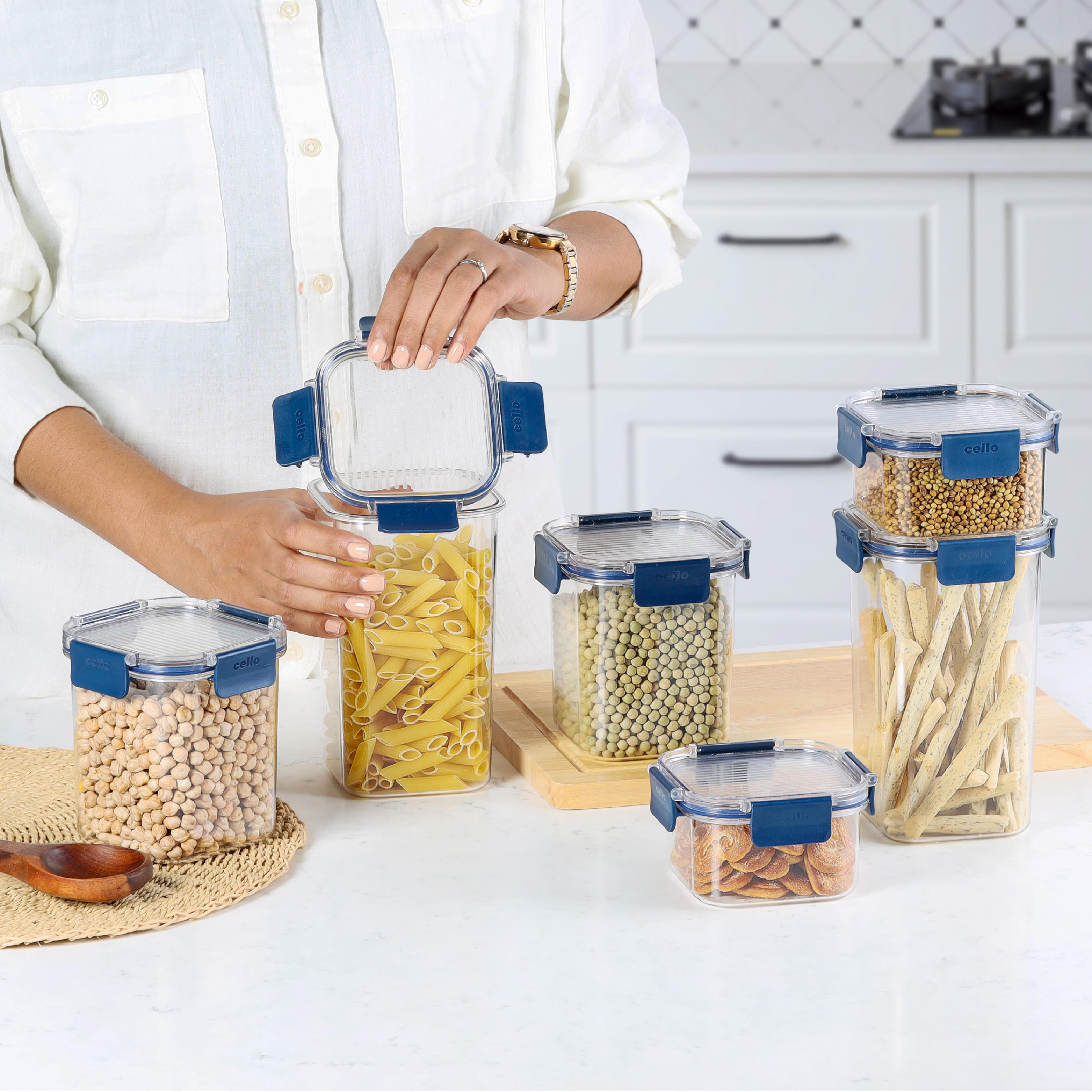 Stack Lock Storage Jar, Set of 6 Blue
