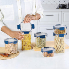 Stack Lock Storage Jar, Set of 6 Blue