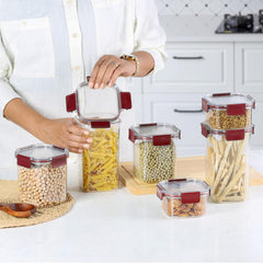 Stack Lock Storage Jar, Set of 6 Maroon